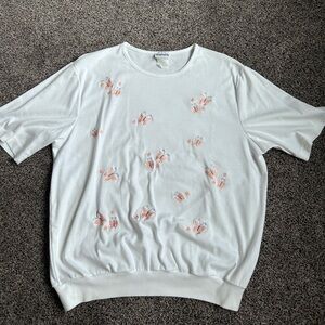BonWorth White Shirt (Medium) with Peach/Salmon Embroidered Butterflies